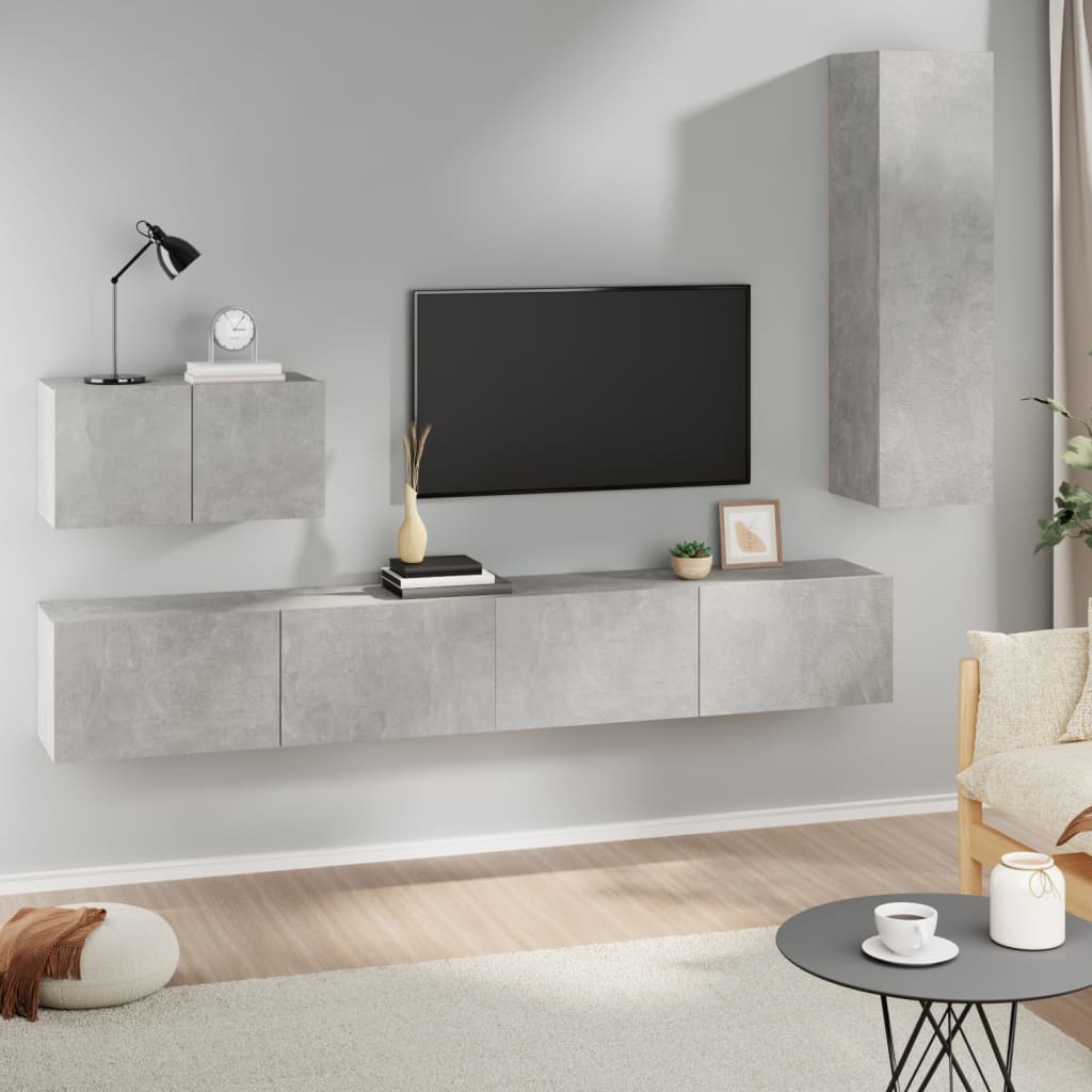 vidaXL Ensemble de meubles TV 4 pcs Gris béton Bois d'ingénierie