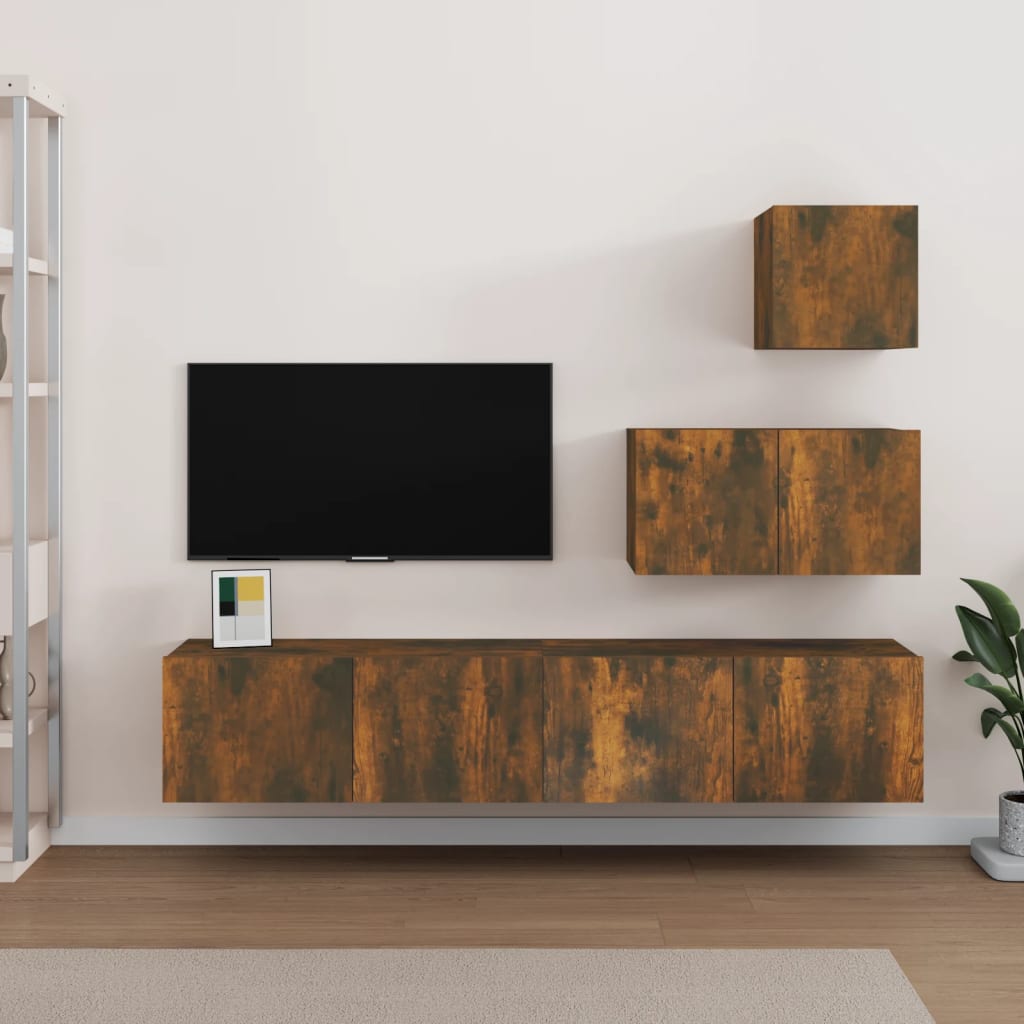 vidaXL Ensemble de meubles TV 4 pcs Chêne fumé Bois d'ingénierie