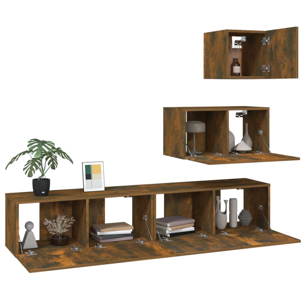 vidaXL Ensemble de meubles TV 4 pcs Chêne fumé Bois d'ingénierie - Image 4