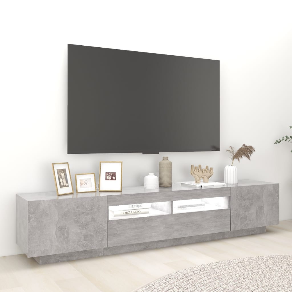 vidaXL Meuble TV avec lumières LED Gris béton 200x35x40 cm - Image 3