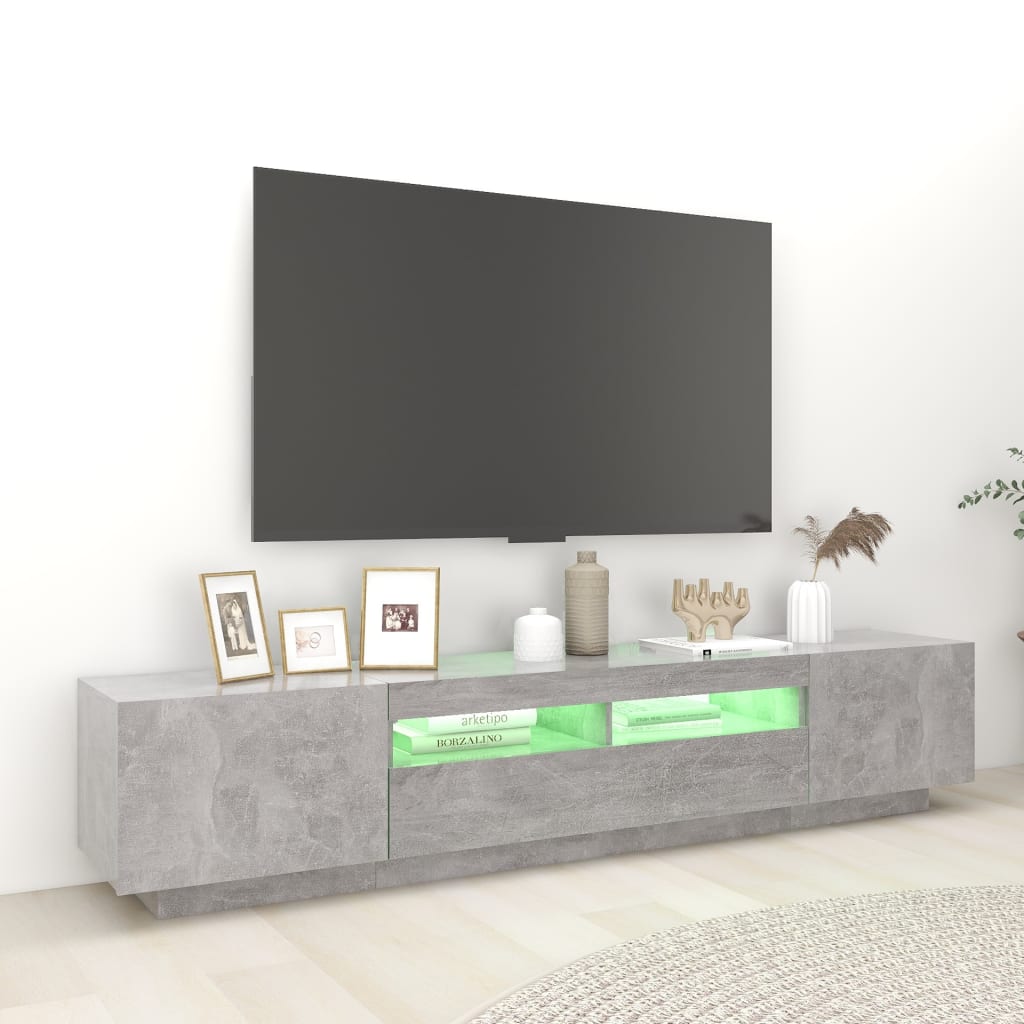 vidaXL Meuble TV avec lumières LED Gris béton 200x35x40 cm - Image 4