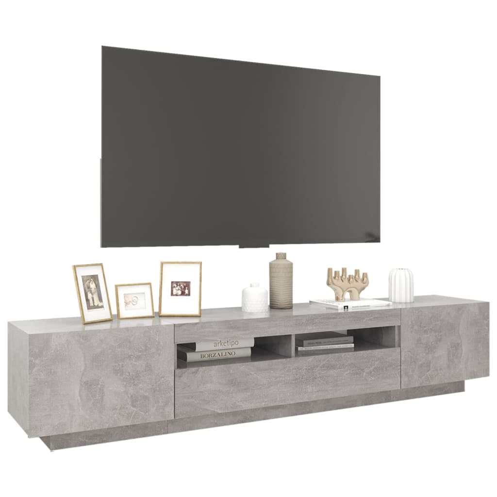 vidaXL Meuble TV avec lumières LED Gris béton 200x35x40 cm - Image 6