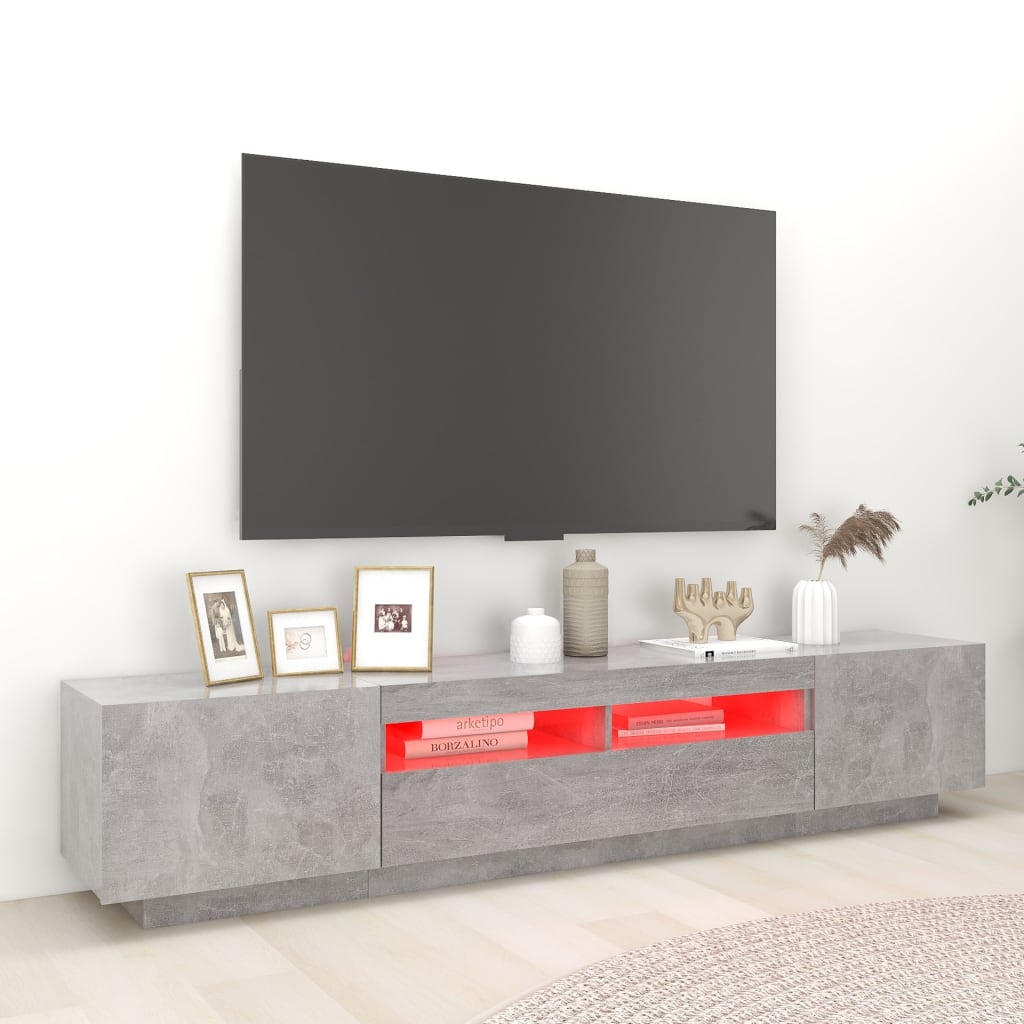 vidaXL Meuble TV avec lumières LED Gris béton 200x35x40 cm - Image 5