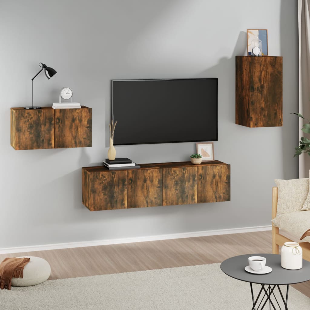 vidaXL Ensemble de meubles TV 4 pcs Chêne fumé Bois d'ingénierie