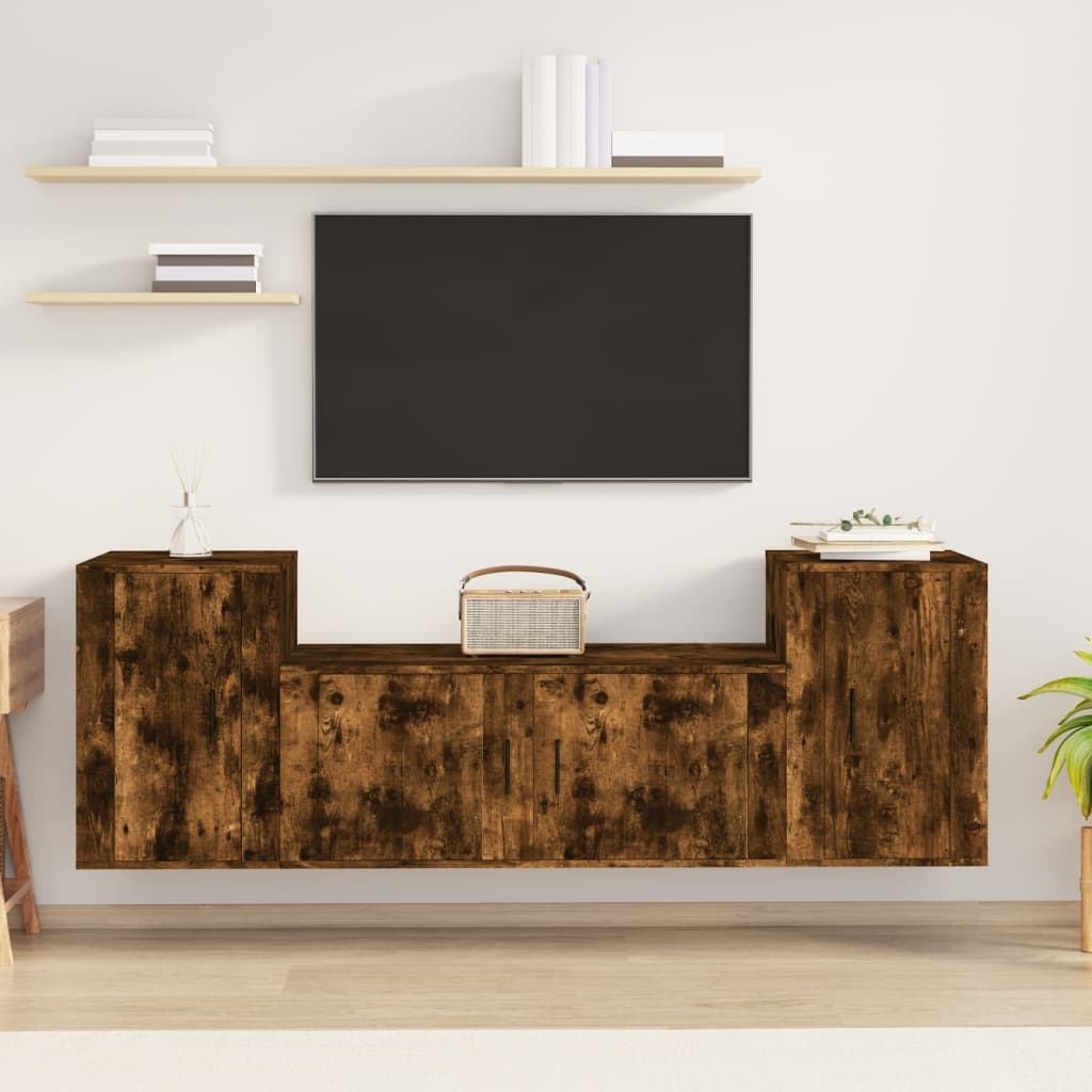 vidaXL Ensemble de meubles TV 3 pcs Chêne fumé Bois d'ingénierie