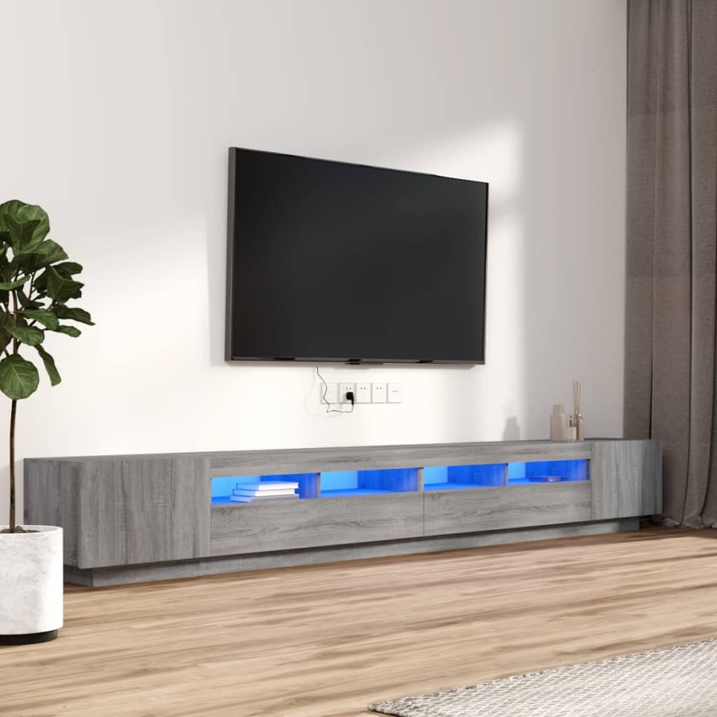 vidaXL Ensemble de meubles TV avec lumières LED 3 pcs Sonoma gris