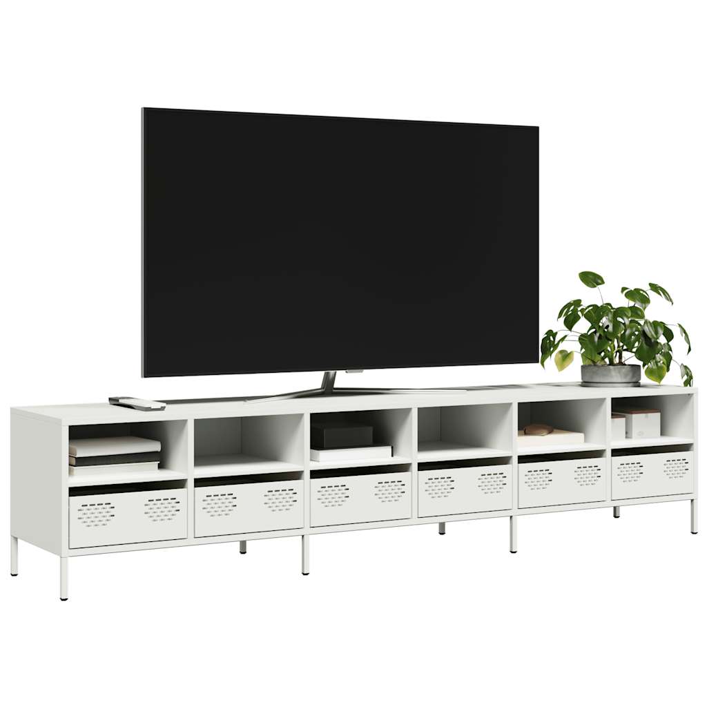 vidaXL Meuble TV blanc 202x39x43,5 cm acier laminé à froid