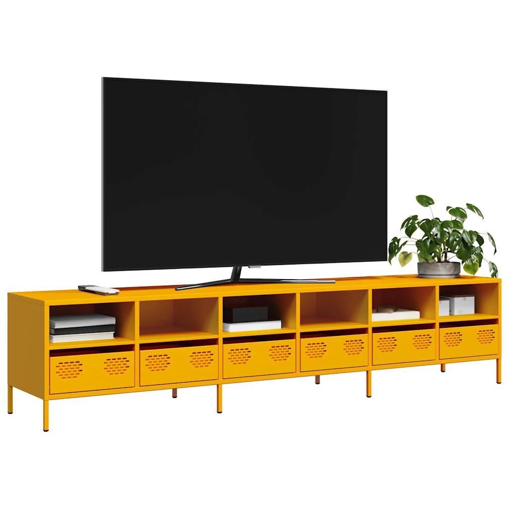 vidaXL Meuble TV jaune moutarde 202x39x43,5 cm acier laminé à froid