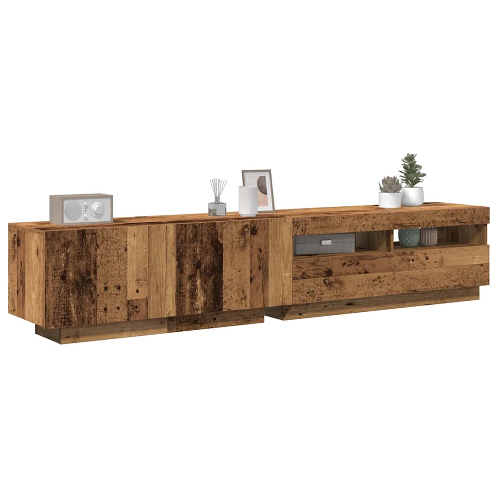 vidaXL Meuble TV avec lumières LED vieux bois bois d'ingénierie