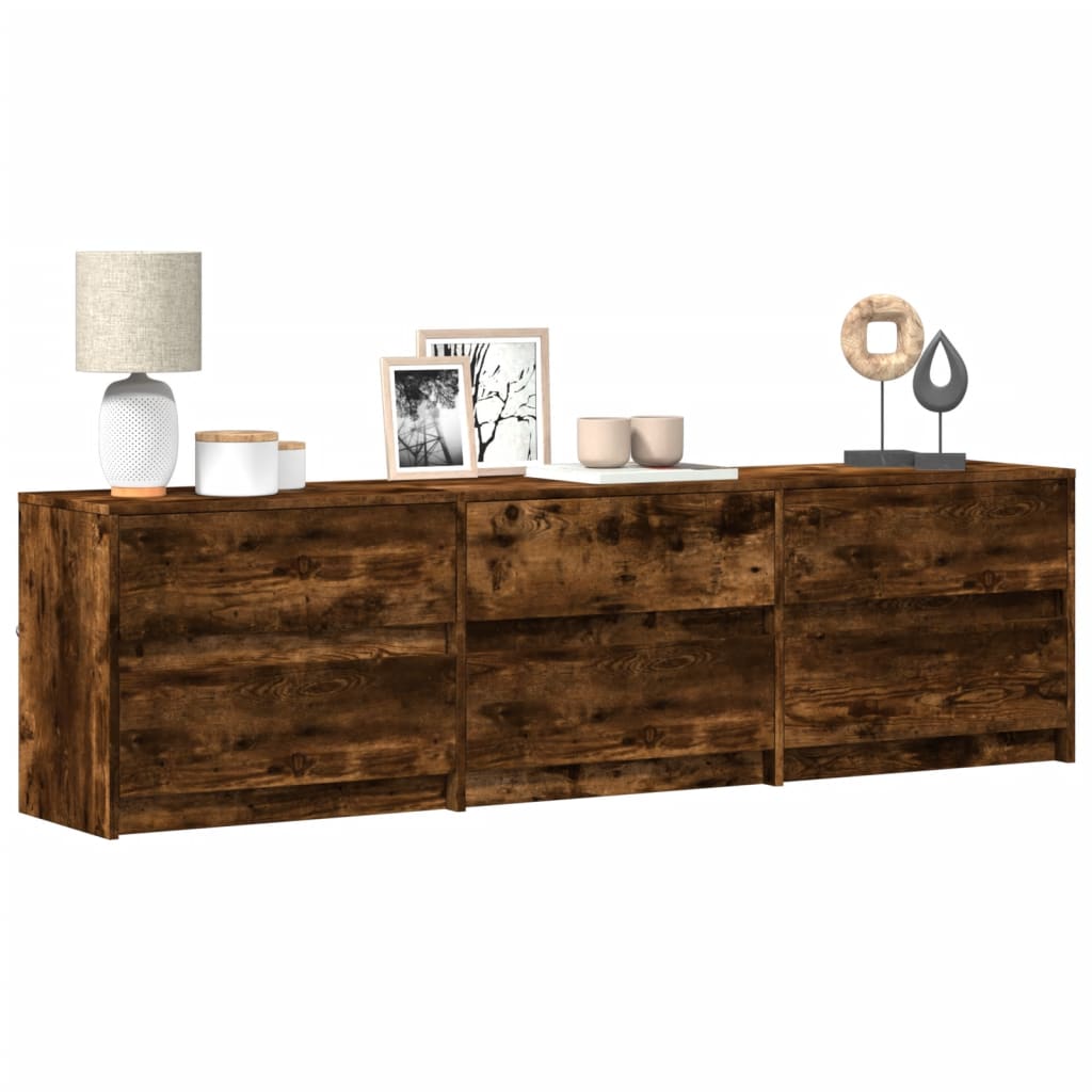 vidaXL Meuble TV avec LED chêne fumé 180x34x50 cm bois d'ingénierie