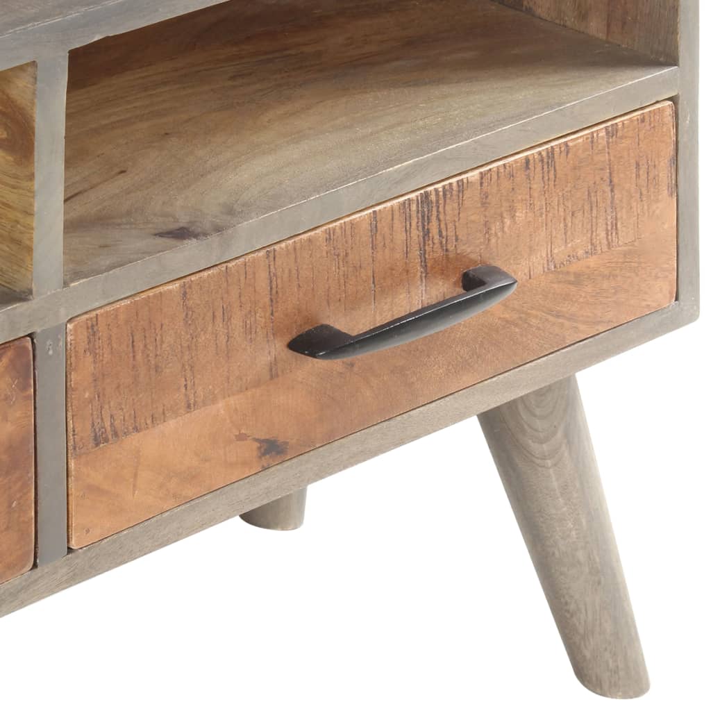 vidaXL Meuble TV Gris 130x35x51 cm Bois massif de manguier brut - Image 5