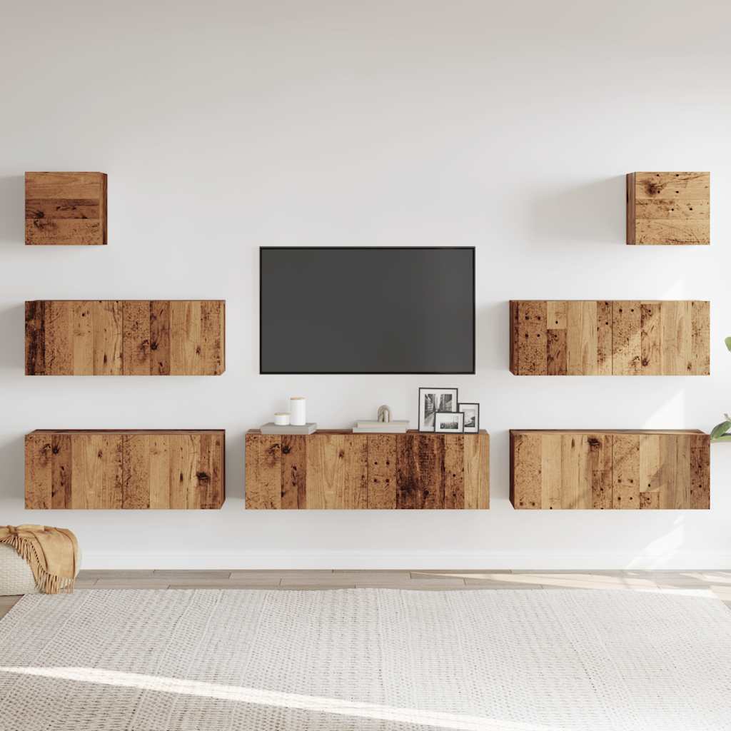 vidaXL Ensemble de meuble TV mural 7 pcs vieux bois bois d'ingénierie - Image 3