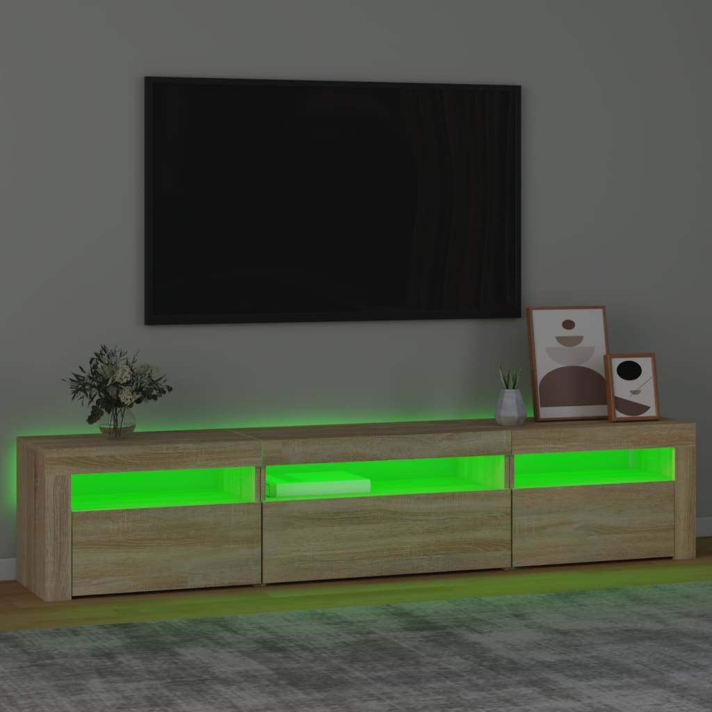 vidaXL Meuble TV avec lumières LED Chêne sonoma 195x35x40 cm - Image 4