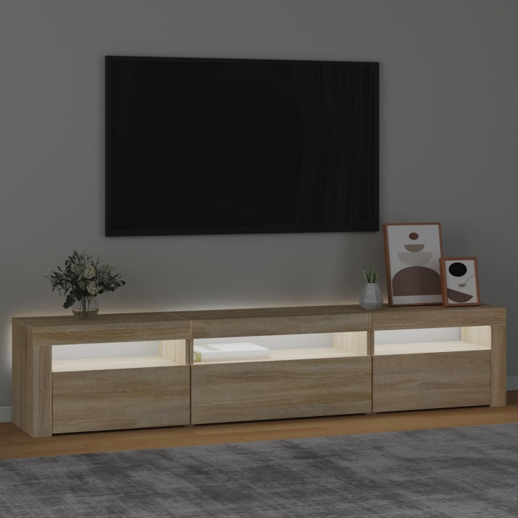 vidaXL Meuble TV avec lumières LED Chêne sonoma 195x35x40 cm - Image 3