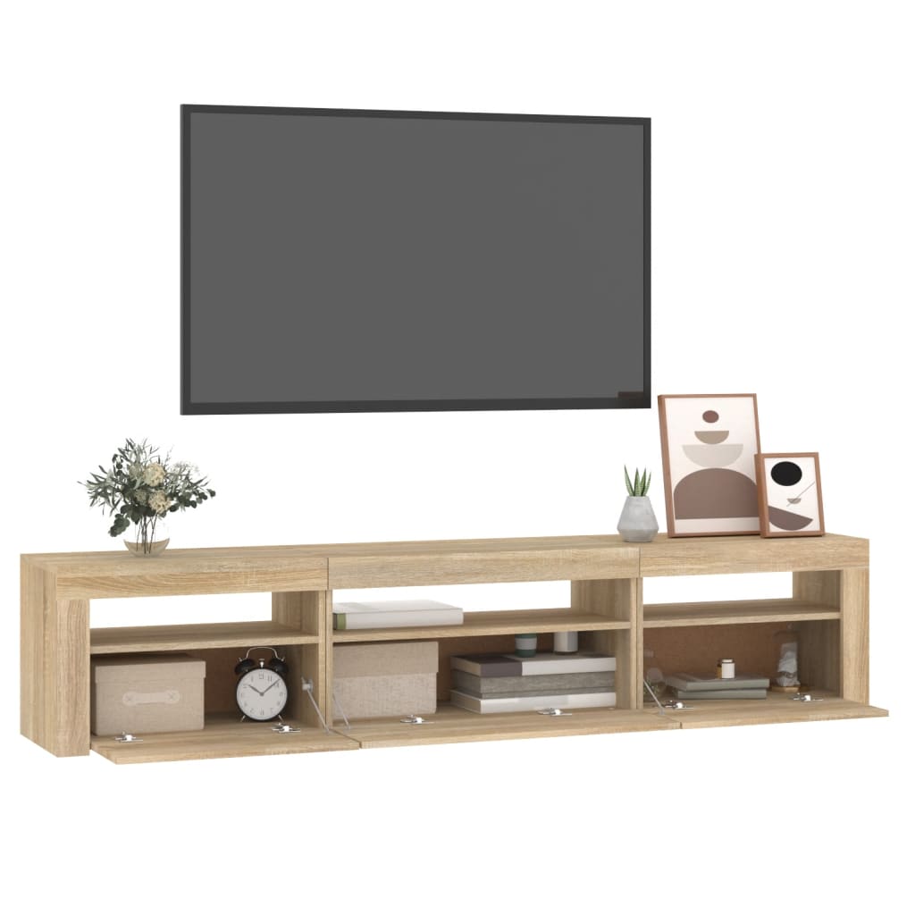 vidaXL Meuble TV avec lumières LED Chêne sonoma 195x35x40 cm - Image 6