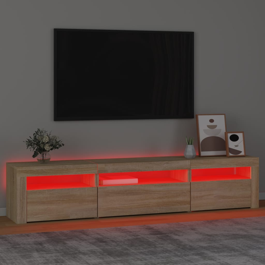 vidaXL Meuble TV avec lumières LED Chêne sonoma 195x35x40 cm - Image 5
