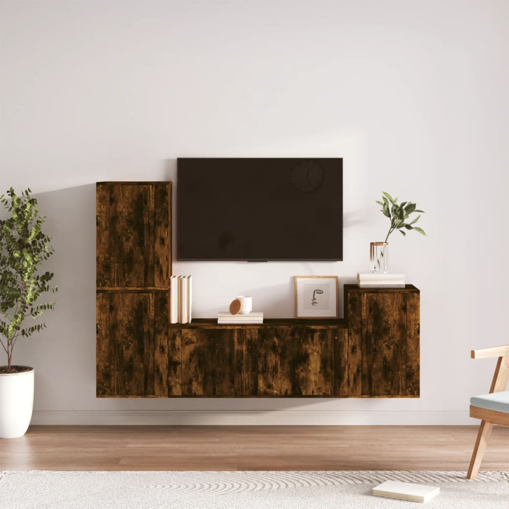 vidaXL Ensemble de meubles TV 4 pcs Chêne fumé Bois d'ingénierie