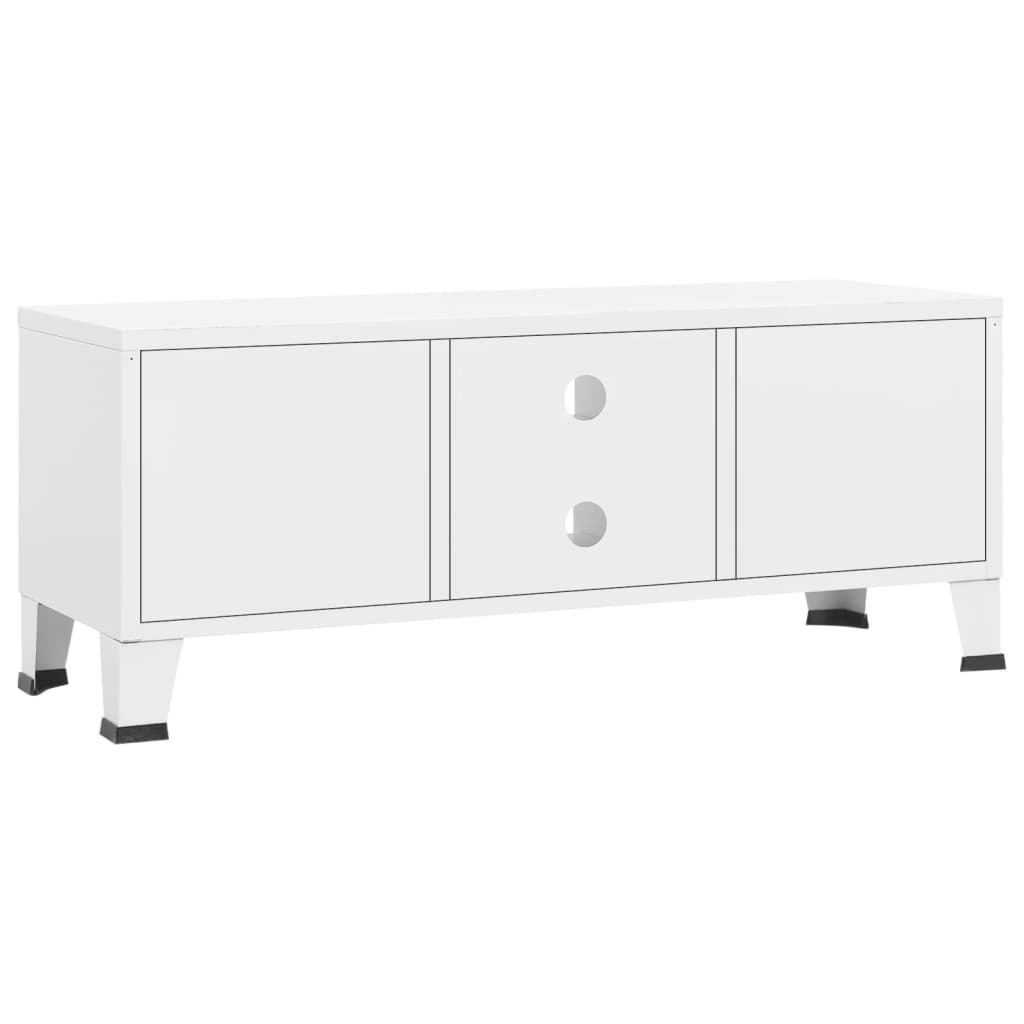 vidaXL Meuble TV industriel Blanc 105x35x42 cm Métal - Image 5