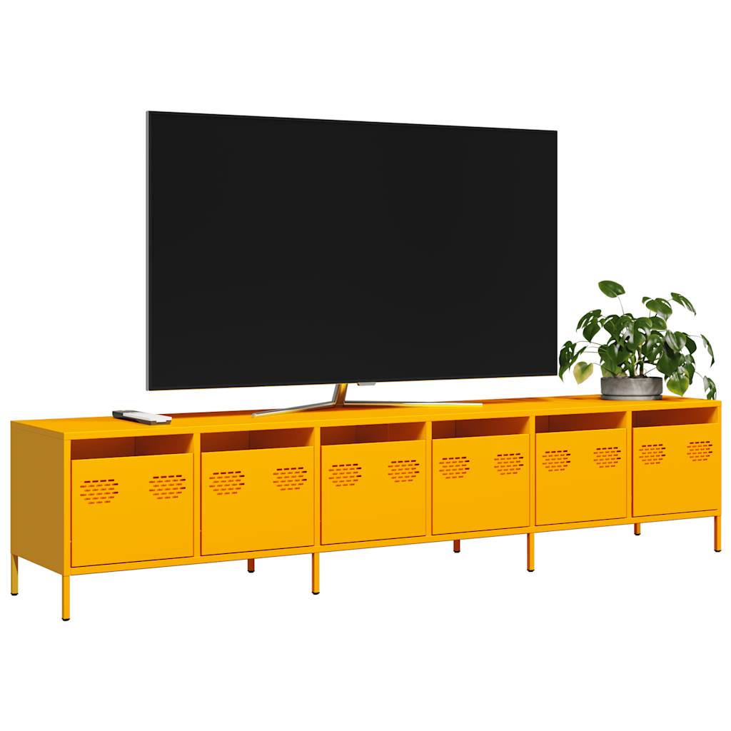 vidaXL Meuble TV jaune moutarde 202x39x43,5 cm acier laminé à froid