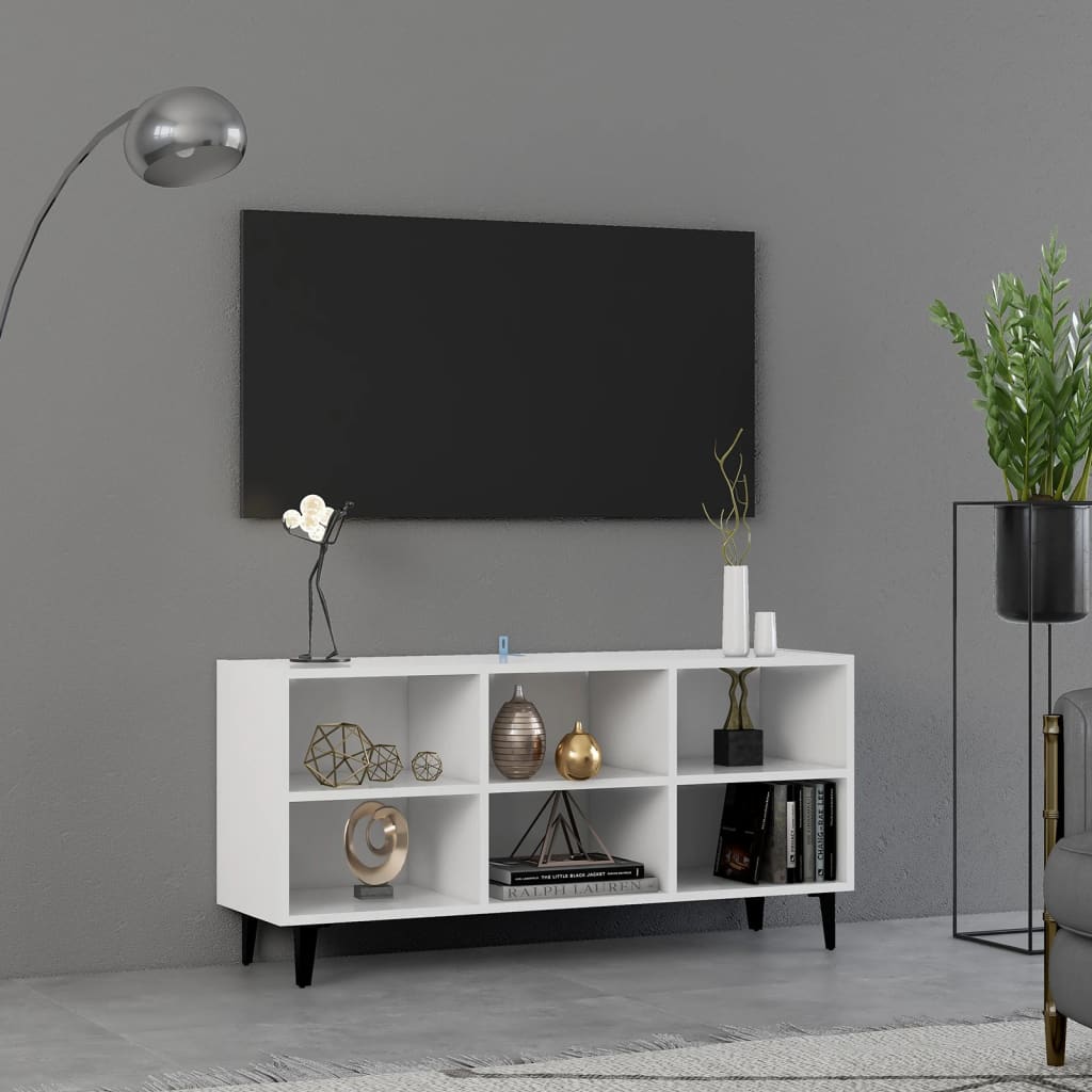vidaXL Meuble TV avec pieds en métal Blanc 103,5x30x50 cm