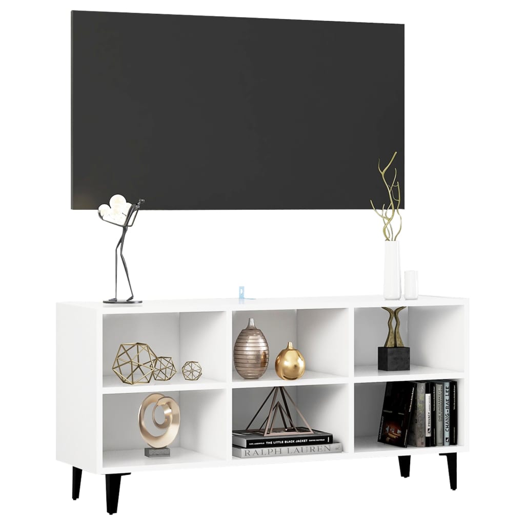 vidaXL Meuble TV avec pieds en métal Blanc 103,5x30x50 cm - Image 3