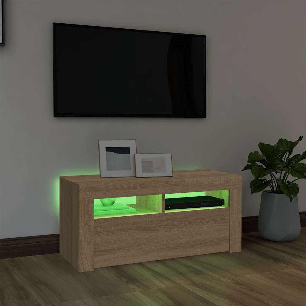 vidaXL Meuble TV avec lumières LED chêne sonoma 90x35x40 cm - Image 4