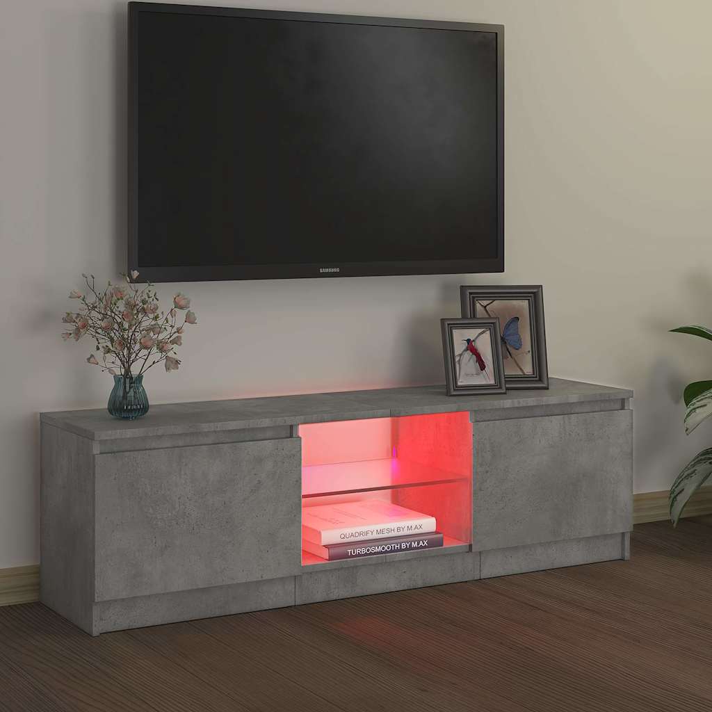 vidaXL Meuble TV avec lumières LED gris béton 120x30x36 cm - Image 3