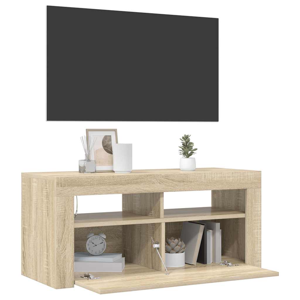 vidaXL Meuble TV avec lumières LED chêne sonoma 90x35x40 cm - Image 6