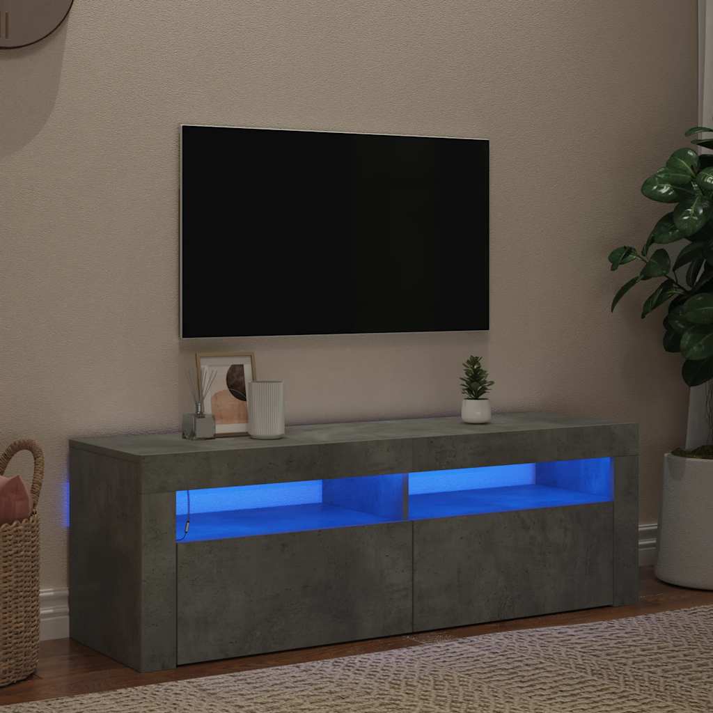 vidaXL Meuble TV avec lumières LED gris béton 120x35x40 cm