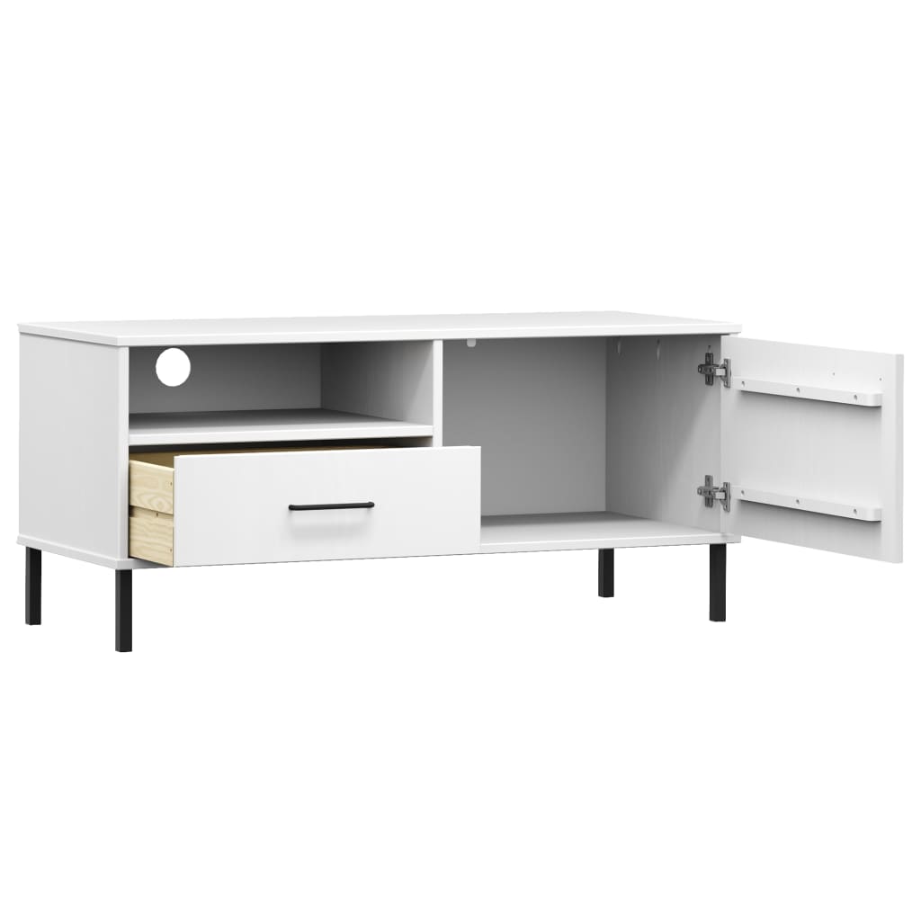 vidaXL Meuble TV avec pieds en métal Blanc Bois de pin massif OSLO - Image 5