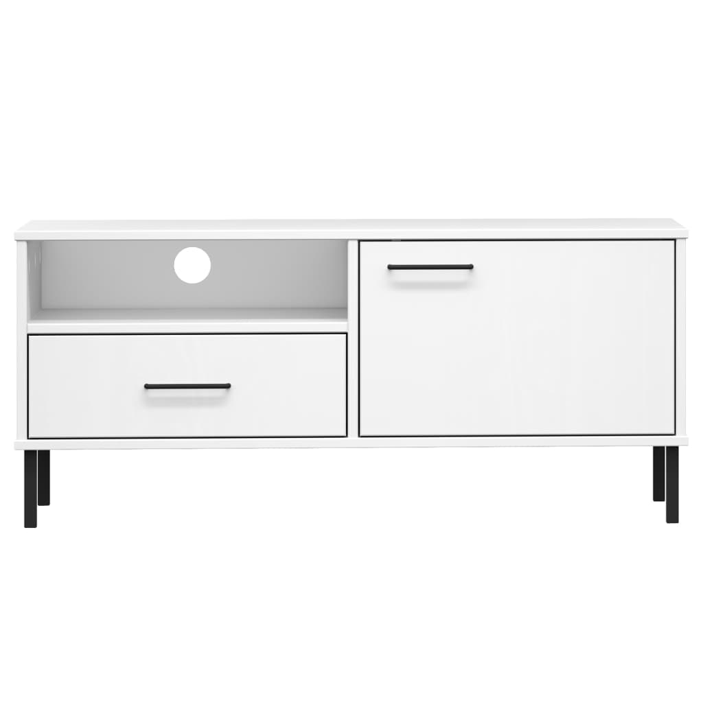 vidaXL Meuble TV avec pieds en métal Blanc Bois de pin massif OSLO - Image 4