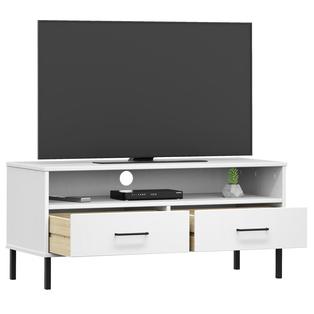 vidaXL Meuble TV avec pieds en métal Blanc Bois de pin massif OSLO - Image 3