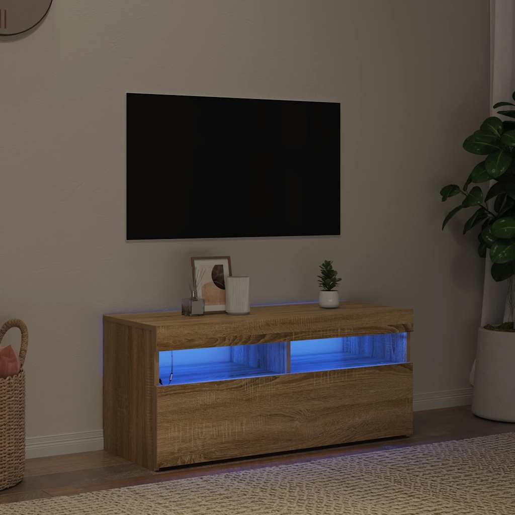 vidaXL Meuble TV avec lumières LED chêne sonoma 90x35x40 cm