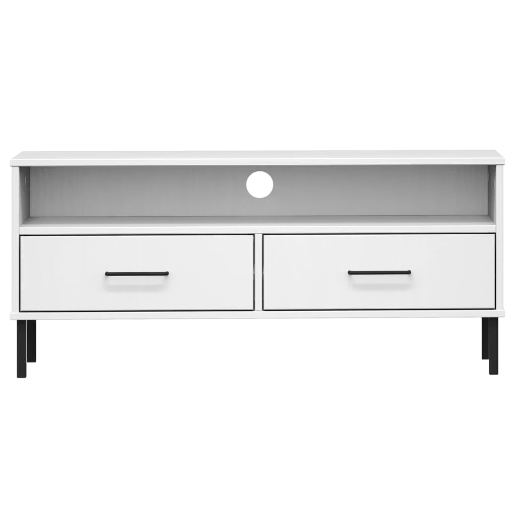 vidaXL Meuble TV avec pieds en métal Blanc Bois de pin massif OSLO - Image 4