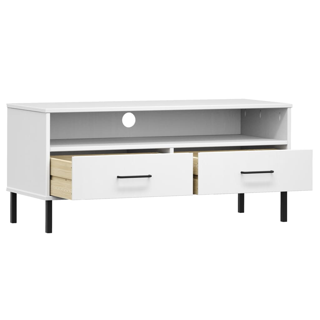 vidaXL Meuble TV avec pieds en métal Blanc Bois de pin massif OSLO - Image 5