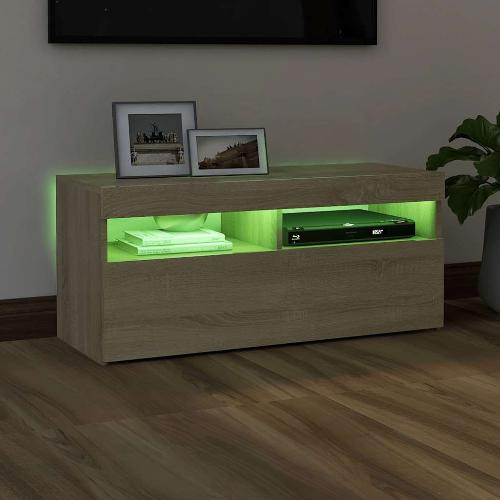 vidaXL Meuble TV avec lumières LED chêne sonoma 90x35x40 cm - Image 4