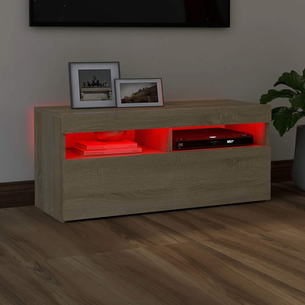 vidaXL Meuble TV avec lumières LED chêne sonoma 90x35x40 cm - Image 5