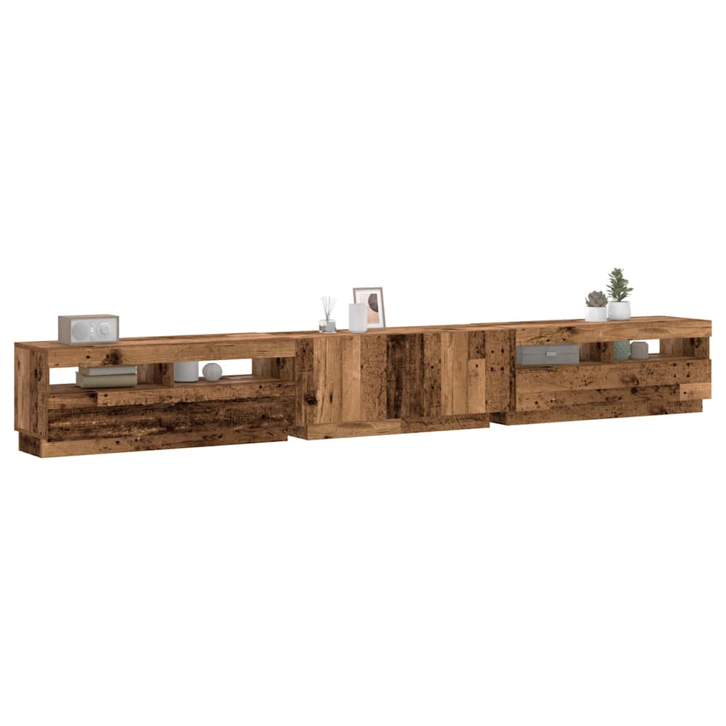 vidaXL Meuble TV avec lumières LED vieux bois bois d'ingénierie