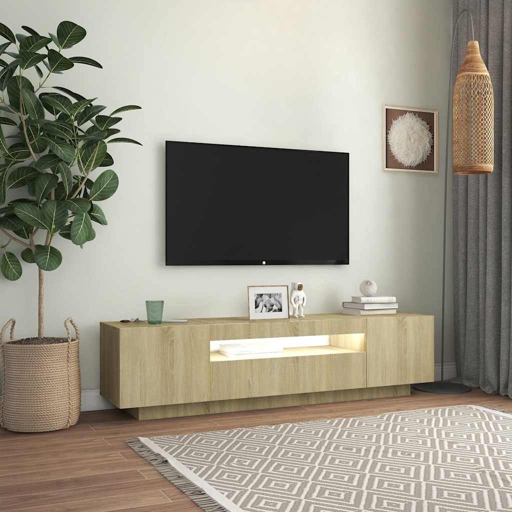 vidaXL Meuble TV avec lumières LED Chêne sonoma 160x35x40 cm - Image 3