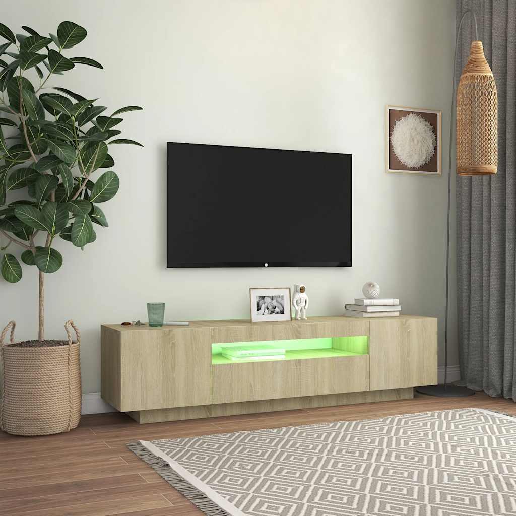 vidaXL Meuble TV avec lumières LED Chêne sonoma 160x35x40 cm - Image 4