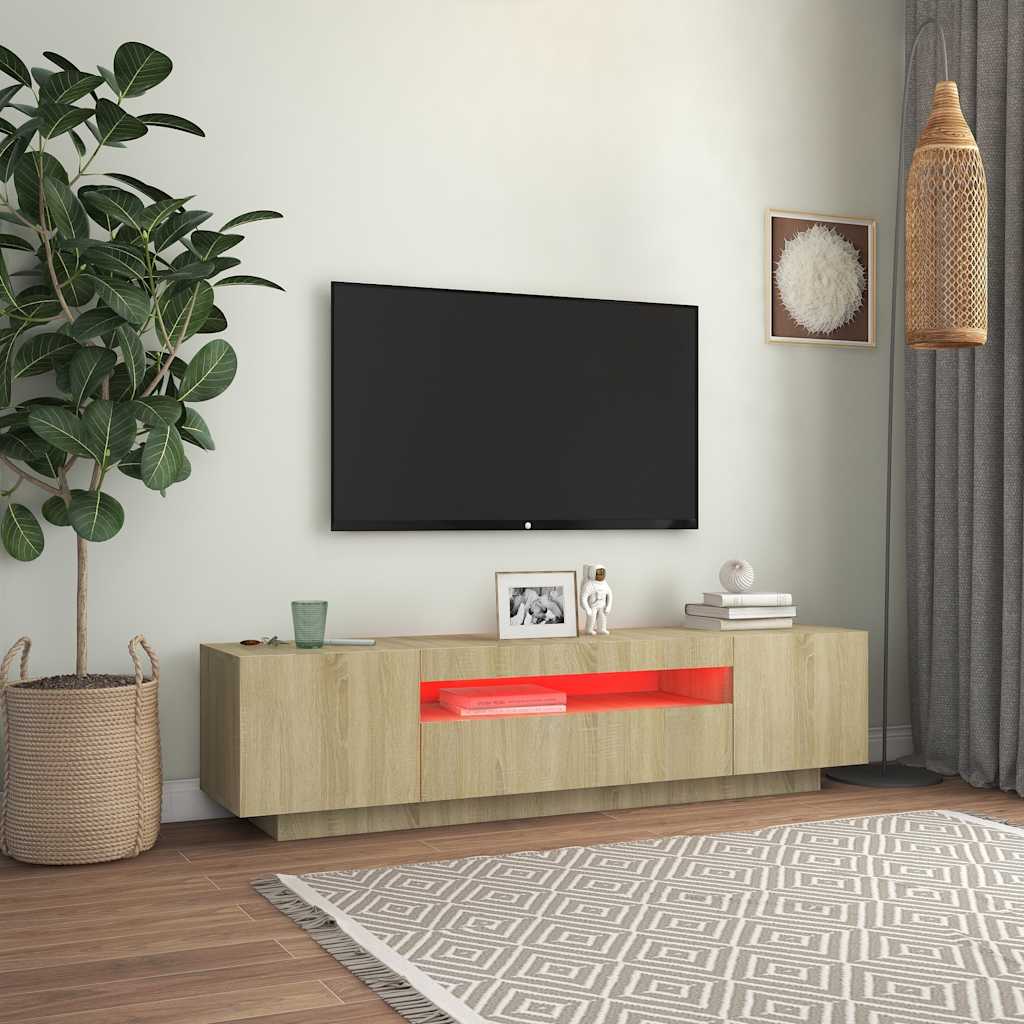 vidaXL Meuble TV avec lumières LED Chêne sonoma 160x35x40 cm - Image 5