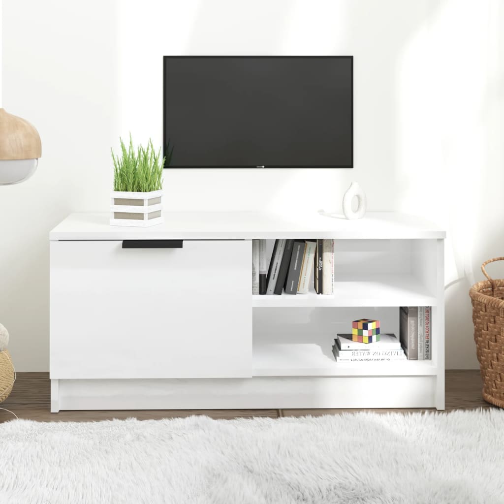 vidaXL Meuble TV Blanc brillant 80x35x36,5 cm Bois d'ingénierie