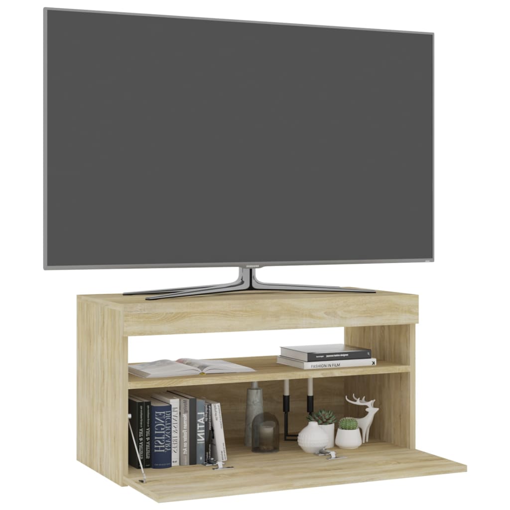 vidaXL Meuble TV avec lumières LED Chêne sonoma 75x35x40 cm - Image 3
