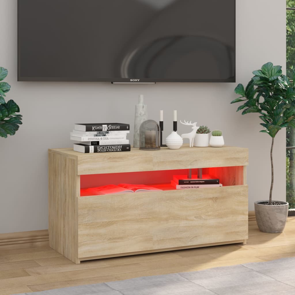 vidaXL Meuble TV avec lumières LED Chêne sonoma 75x35x40 cm - Image 6