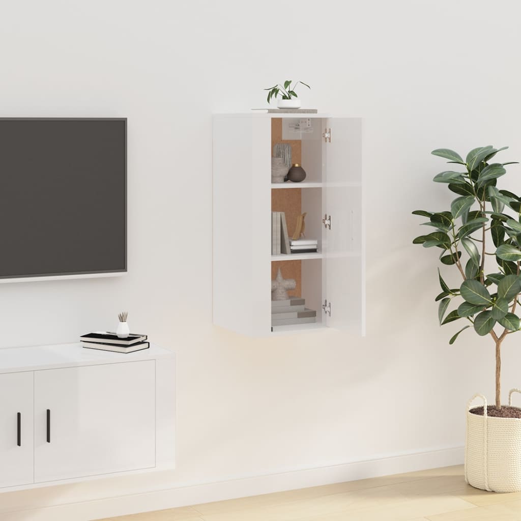 vidaXL Meuble TV mural Blanc brillant 40x34,5x80 cm - Image 4