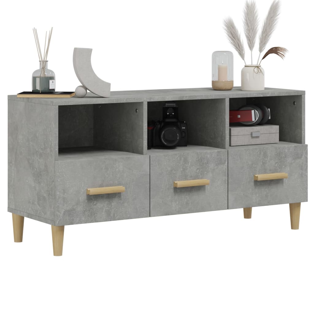 vidaXL Meuble TV gris béton 102x36x50 cm bois d'ingénierie - Image 4