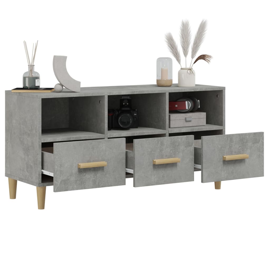 vidaXL Meuble TV gris béton 102x36x50 cm bois d'ingénierie - Image 5