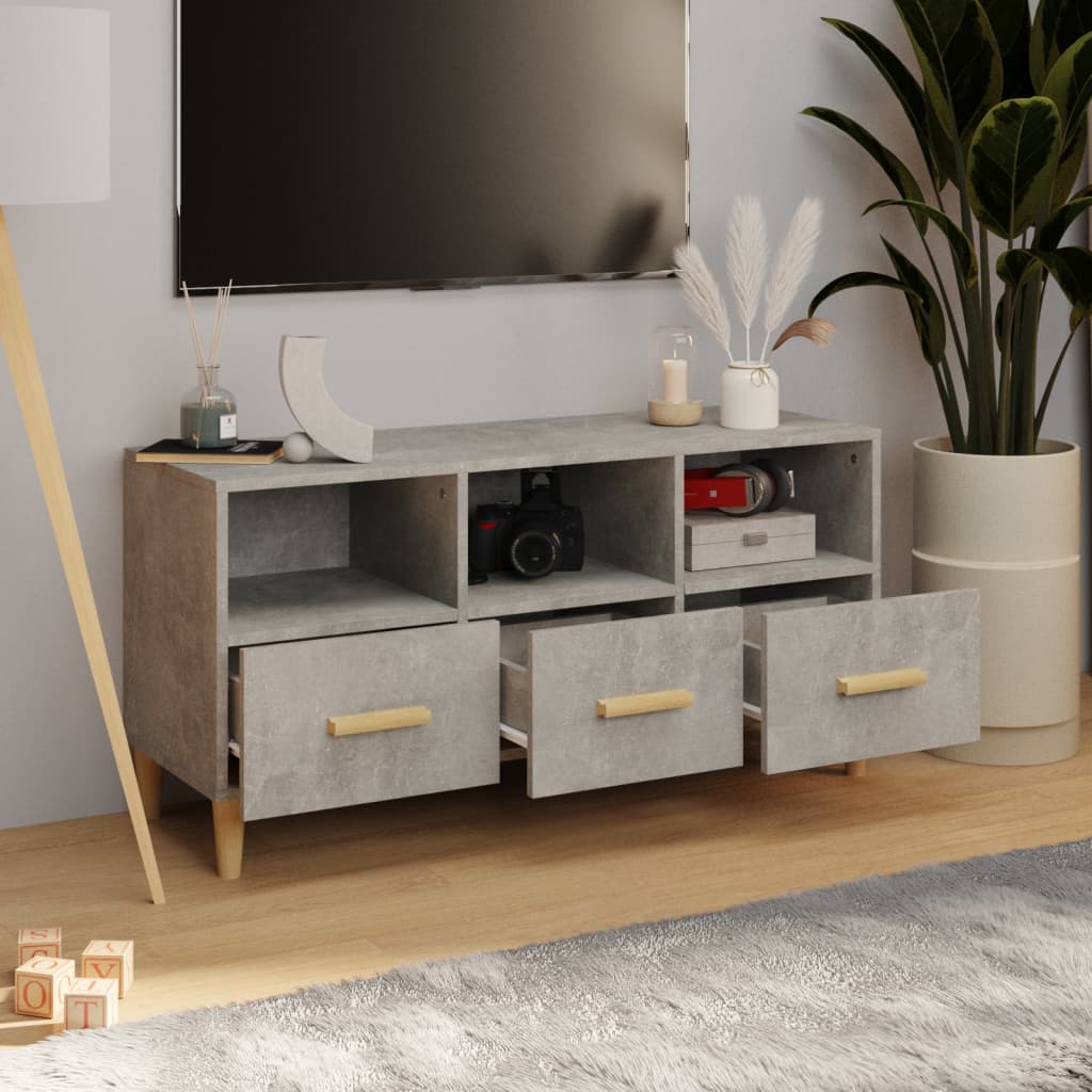 vidaXL Meuble TV gris béton 102x36x50 cm bois d'ingénierie - Image 3