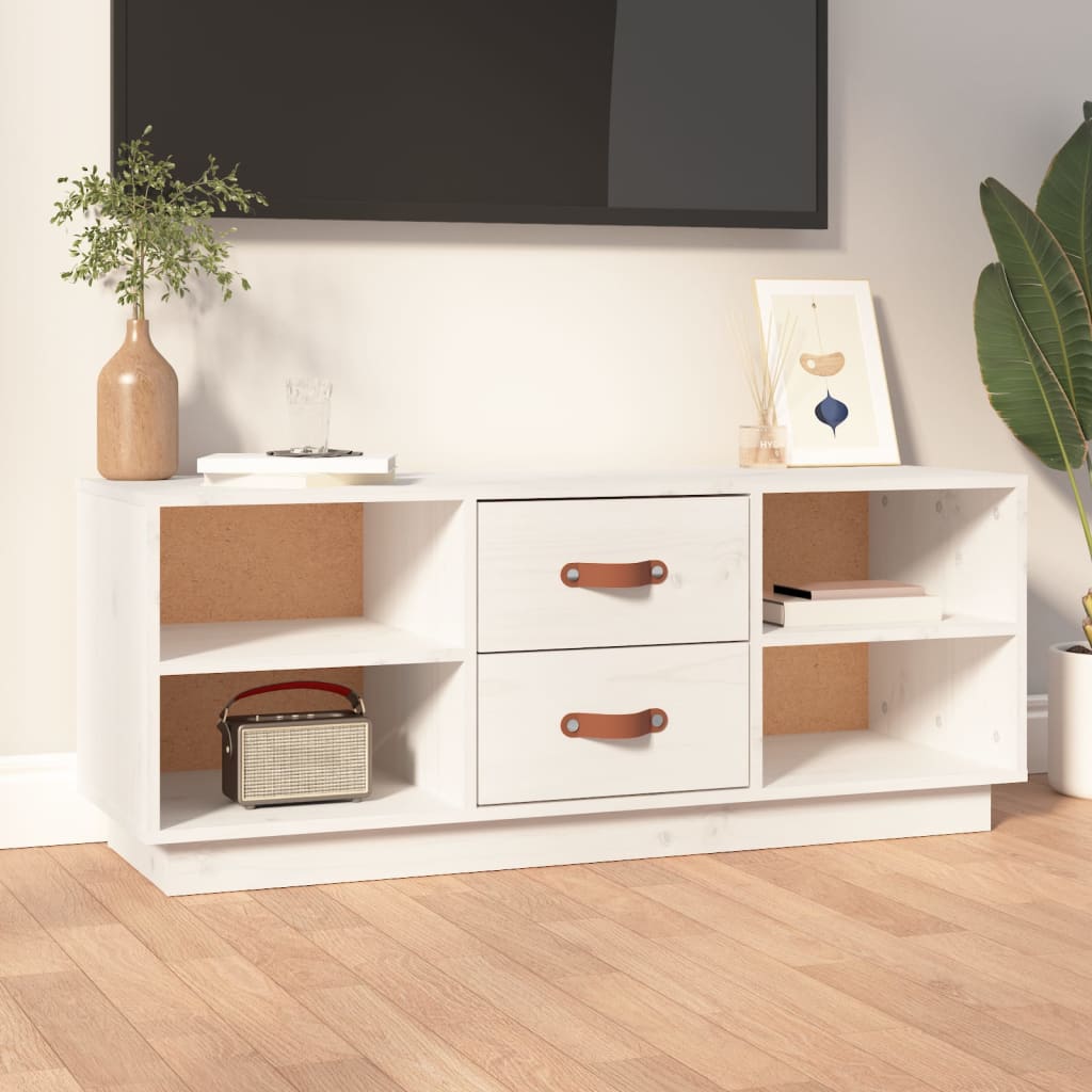 vidaXL Meuble TV Blanc 100x34x40 cm Bois de pin massif