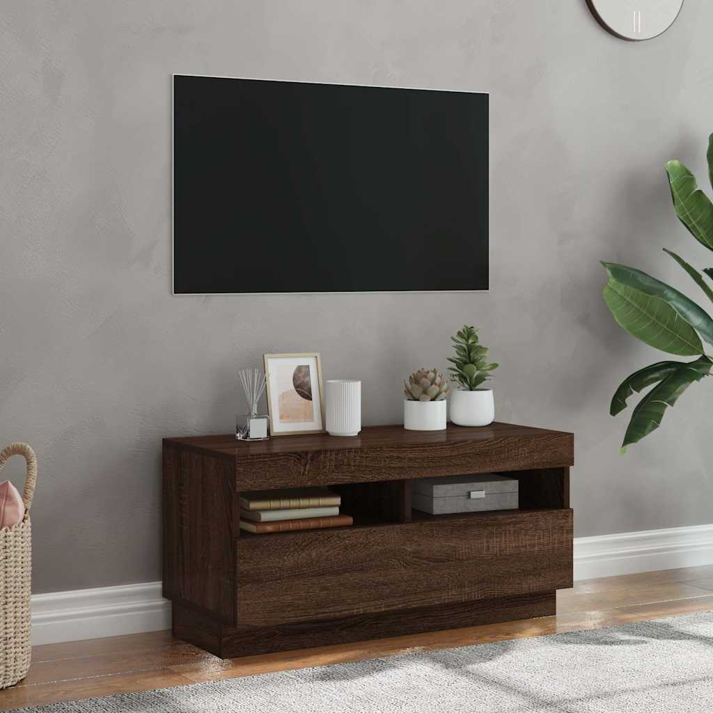 vidaXL Meuble TV avec lumières LED chêne marron 80x35x40 cm
